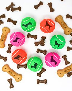 Printed Coloured Dog Breed Tennis Balls, Dog Silhouette on Tennis Balls