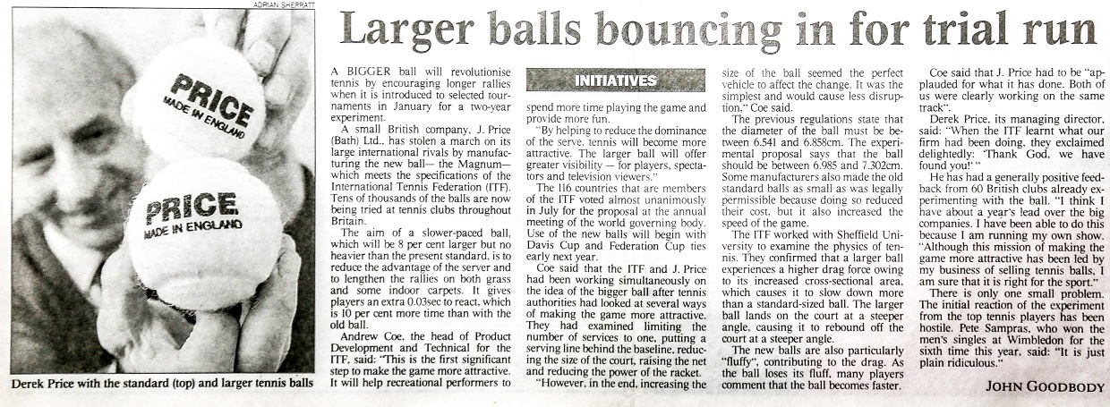 Larger balls bouncing in for trial run - The Times, September 1999
